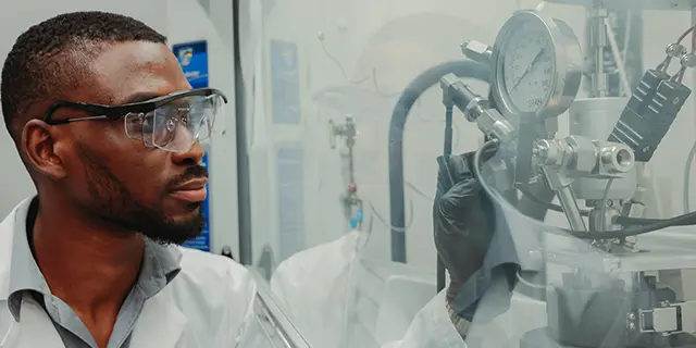 University of Kansas chemical engineering degree students in chemical engineering lab
