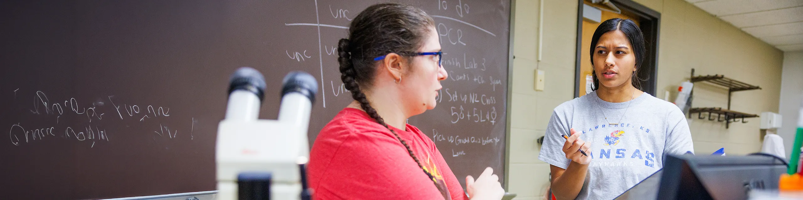 University of Kansas community health degree students working with faculty in a lab
