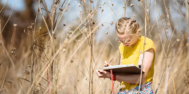Masters of ecology and evolutionary biology student conducting ecological fieldwork