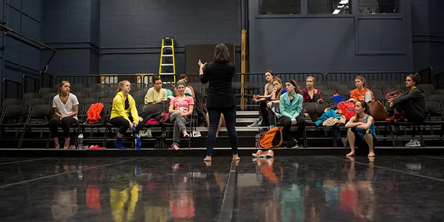 University of Kansas theatre and voice degree students performing in theatre and voice rehearsal studio