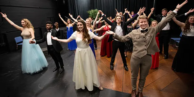 Theatre and performance masters students performing during a rehearsal